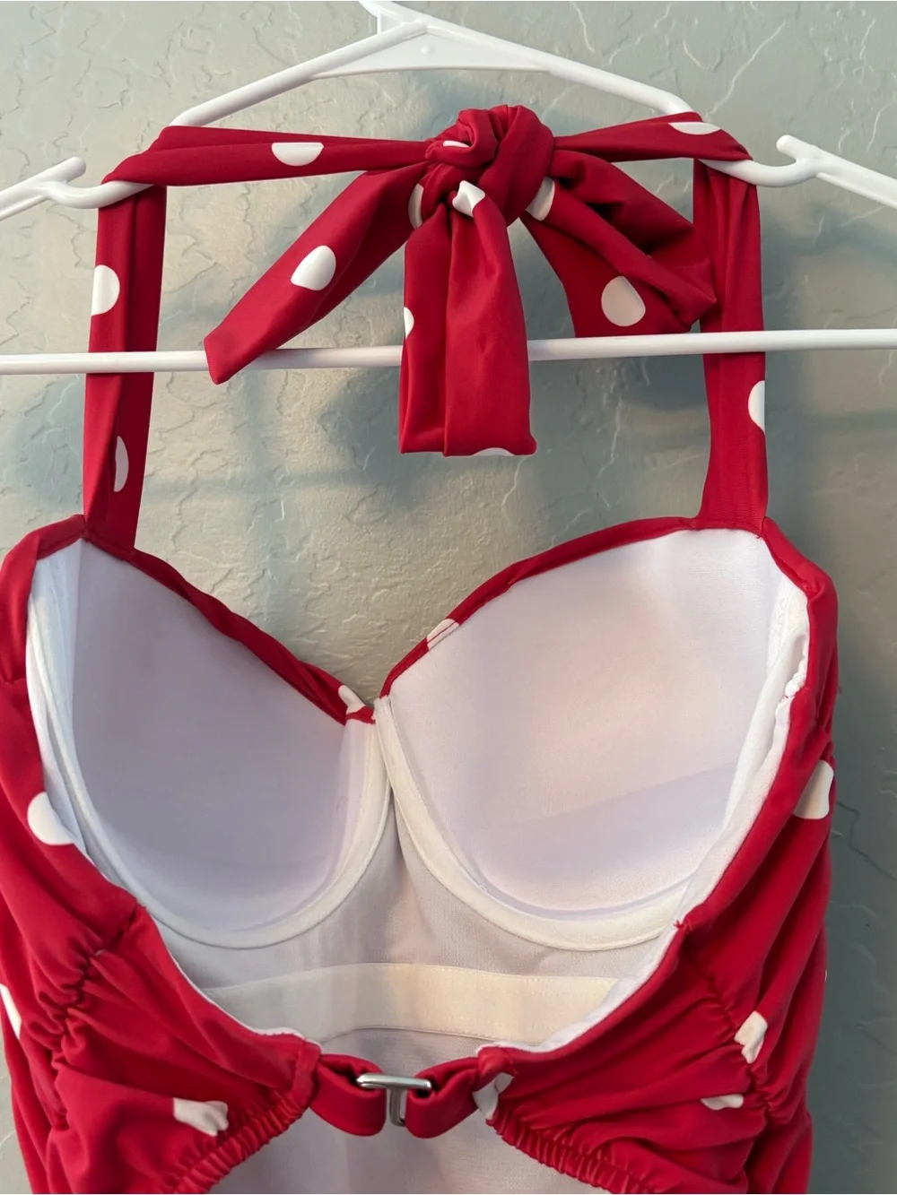 Unique vintage swim mansfield halter red white one piece dot swimsuit medium